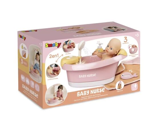 Игровой набор Smoby Ванна для пупса Беби Ньорс. Терракотовая пудра с электр. душем и подсветкой, с аксес., (7600220386), изображение 3 Игровой набор Smoby Ванна для пупса Беби Ньорс. Терракотовая пудра с электр. душем и подсветкой, с аксес., (7600220386), изображение 3