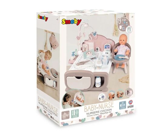 Игровой набор Smoby Игровой центр Беби Ньорс Пудра. Детская комната со звуковыми эффектами и аксессуарами (220379), изображение 4 Игровой набор Smoby Игровой центр Беби Ньорс Пудра. Детская комната со звуковыми эффектами и аксессуарами (220379), изображение 4