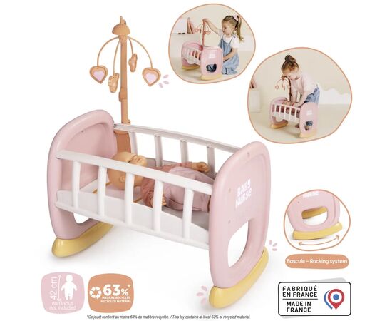 Игровой набор Smoby Колыбель Беби Ньорс. Терракотовая пудра с мобилем, 18 мес (7600220390), изображение 3 Игровой набор Smoby Колыбель Беби Ньорс. Терракотовая пудра с мобилем, 18 мес (7600220390), изображение 3
