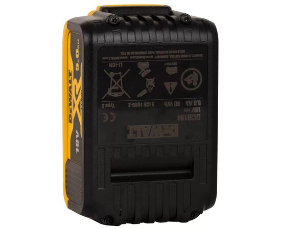 Аккумулятор к электроинструменту DeWALT 18 В XR Li-lon 5Ah, 3 шт., 1.94 кг (DCB184P3), изображение 6 Аккумулятор к электроинструменту DeWALT 18 В XR Li-lon 5Ah, 3 шт., 1.94 кг (DCB184P3), изображение 6