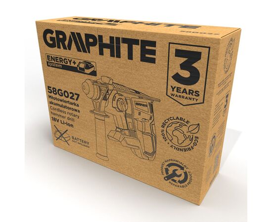 Перфоратор Graphite Energy+ SDS-plus, 18V, 2.2Дж, 2.26кг (без АКБ и ЗУ) (58G027), изображение 11 Перфоратор Graphite Energy+ SDS-plus, 18V, 2.2Дж, 2.26кг (без АКБ и ЗУ) (58G027), изображение 11