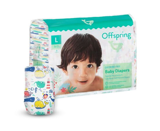 Подгузники Offspring Willy the Whale, розмір L, 9-13 кг, 36 шт. (DP-OI-FAT-L36P-WTW)