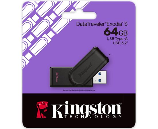USB флеш накопичувач Kingston 64GB DataTraveler Exodia S Black USB 3.2 (DTXS/64GB), зображення 3