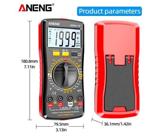 Цифровий мультиметр ANENG AN-SZ08+, V, A, R, C, T, F, функція hFE (AN-SZ08+), зображення 6 Цифровий мультиметр ANENG AN-SZ08+, V, A, R, C, T, F, функція hFE (AN-SZ08+), зображення 6