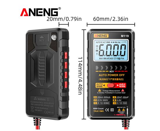 Цифровий мультиметр ANENG M119, V, A, R, C, T, F, функція hFE (M119), зображення 5 Цифровий мультиметр ANENG M119, V, A, R, C, T, F, функція hFE (M119), зображення 5