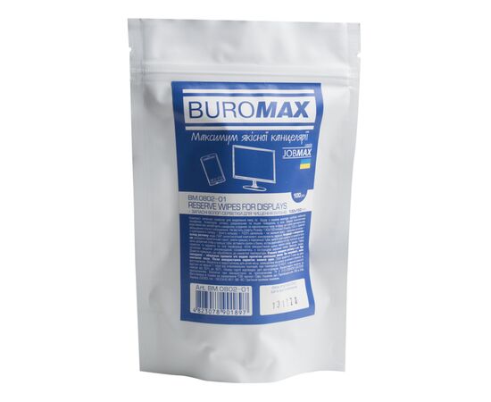 Салфетки Buromax JOBMAX Wet wipes for DISPLAYS 100pcs, plastic pouch (BM.0802-01)