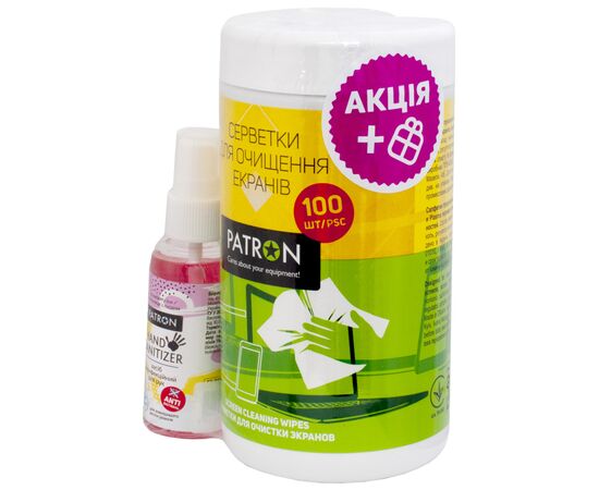 Универсальный чистящий набор Patron Screen wipes 100pcs F3-027 + Hand sanitizer 50ml (CS-PN-F3-050)