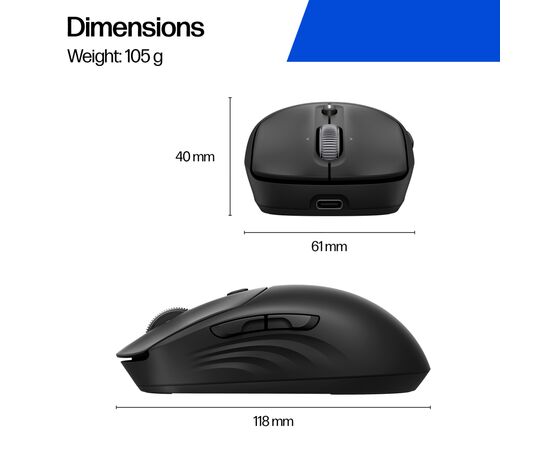 Мышка HP 700 Rechargeable Wireless/Bluetooth Black (AZ7B0AA), изображение 3 Мышка HP 700 Rechargeable Wireless/Bluetooth Black (AZ7B0AA), изображение 3