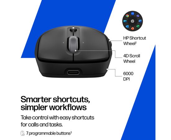 Мышка HP 700 Rechargeable Wireless/Bluetooth Black (AZ7B0AA), изображение 5 Мышка HP 700 Rechargeable Wireless/Bluetooth Black (AZ7B0AA), изображение 5