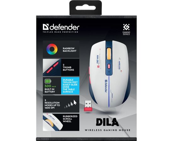 Мышка Defender Dila MM-282 Wireless White/Blue (52282), изображение 8 Мышка Defender Dila MM-282 Wireless White/Blue (52282), изображение 8