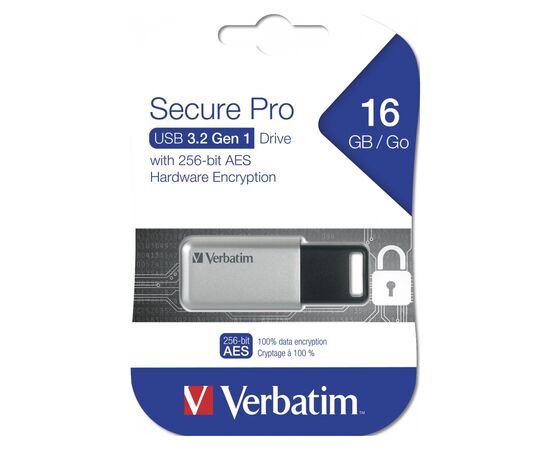 USB флеш накопичувач Verbatim 16GB Secure Pro with 256 AES USB 3.2 (98664), зображення 3 USB флеш накопичувач Verbatim 16GB Secure Pro with 256 AES USB 3.2 (98664), зображення 3