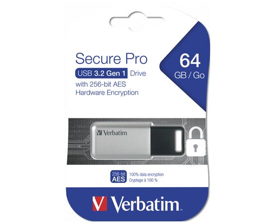 USB флеш накопичувач Verbatim 64GB Secure Pro with 256 AES USB 3.2 (98666), зображення 3 USB флеш накопичувач Verbatim 64GB Secure Pro with 256 AES USB 3.2 (98666), зображення 3