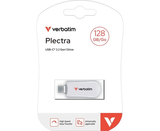 USB флеш накопитель Verbatim 128GB Plectra White USB-C (30229), изображение 2