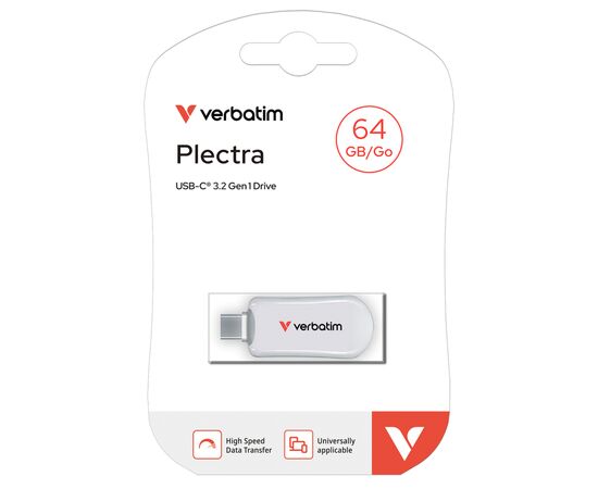 USB флеш накопитель Verbatim 64GB Plectra White USB-C (30228), изображение 2 USB флеш накопитель Verbatim 64GB Plectra White USB-C (30228), изображение 2