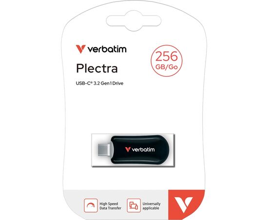 USB флеш накопитель Verbatim 256GB Plectra Black USB-C (30226), изображение 2 USB флеш накопитель Verbatim 256GB Plectra Black USB-C (30226), изображение 2