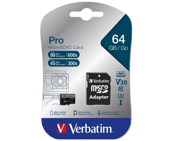 Карта пам'яті Verbatim 64GB microSDXC class 10 UHS-III PRO (47042), зображення 2 Карта пам'яті Verbatim 64GB microSDXC class 10 UHS-III PRO (47042), зображення 2