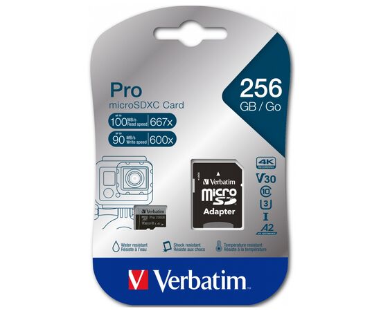 Карта пам'яті Verbatim 256GB microSDXC class 10 UHS-III PRO (47045), зображення 2 Карта пам'яті Verbatim 256GB microSDXC class 10 UHS-III PRO (47045), зображення 2