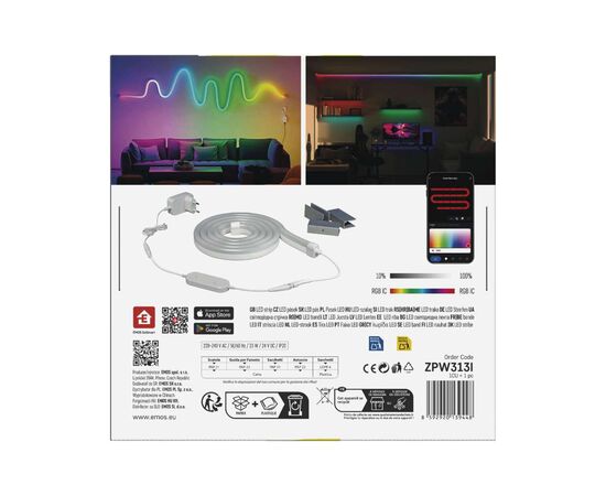 Светодиодная лента EMOS ZPW313I NEON white 3 m 24 Вт RGBIC WiFi (ZPW313I), изображение 5 Светодиодная лента EMOS ZPW313I NEON white 3 m 24 Вт RGBIC WiFi (ZPW313I), изображение 5