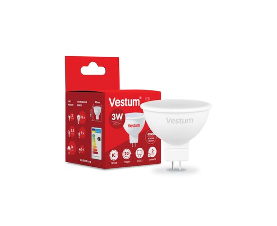 Лампочка Vestum MR16 3W 4100K 220V GU5.3 (1-VS-1501), изображение 2 Лампочка Vestum MR16 3W 4100K 220V GU5.3 (1-VS-1501), изображение 2