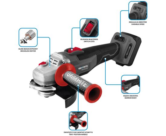 Шлифовальная машина Graphite Energy+ 18V, 125мм, 9200об/мин, 2.28кг (без АКБ и ЗУ) (58GE142), изображение 12 Шлифовальная машина Graphite Energy+ 18V, 125мм, 9200об/мин, 2.28кг (без АКБ и ЗУ) (58GE142), изображение 12