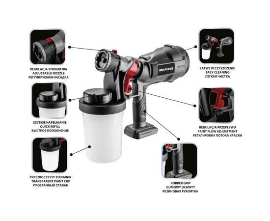 Краскопульт Graphite Energy+ 18V, 700мл/мин, 900мл (без АКБ и ЗУ) (58GE103), изображение 12 Краскопульт Graphite Energy+ 18V, 700мл/мин, 900мл (без АКБ и ЗУ) (58GE103), изображение 12