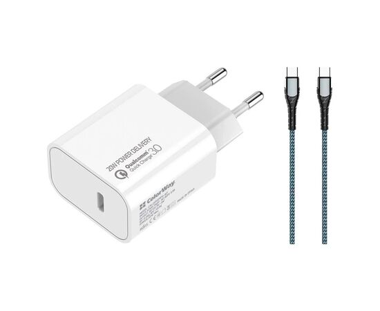 Зарядное устройство ColorWay C102A Power Delivery 20W USB-C + cable USB-C to USB-C 1.0m 3.0A 65W grey (CW-CHS026PD-WT/CBPDCC040-GR)