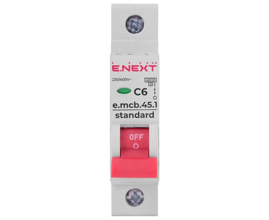 Автоматический выключатель E.NEXT 1-п e.mcb.stand.  6А C ( 4,5кА) (s002006), изображение 2 Автоматический выключатель E.NEXT 1-п e.mcb.stand.  6А C ( 4,5кА) (s002006), изображение 2