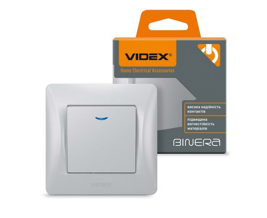 Выключатель Videx BINERA 1кл с подсветкой серебряный (VF-BNSW1L-SS), изображение 4 Выключатель Videx BINERA 1кл с подсветкой серебряный (VF-BNSW1L-SS), изображение 4