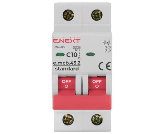 Автоматичний вимикач E.NEXT 2-п e.mcb.stand. 10А C ( 4,5кА) (s002016), зображення 2 Автоматичний вимикач E.NEXT 2-п e.mcb.stand. 10А C ( 4,5кА) (s002016), зображення 2