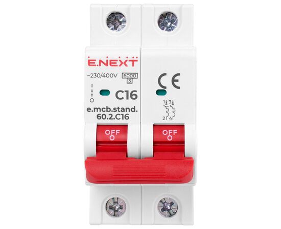 Автоматический выключатель E.NEXT 2-п e.mcb.stand. 16А C ( 6кА) (s002117), изображение 2 Автоматический выключатель E.NEXT 2-п e.mcb.stand. 16А C ( 6кА) (s002117), изображение 2