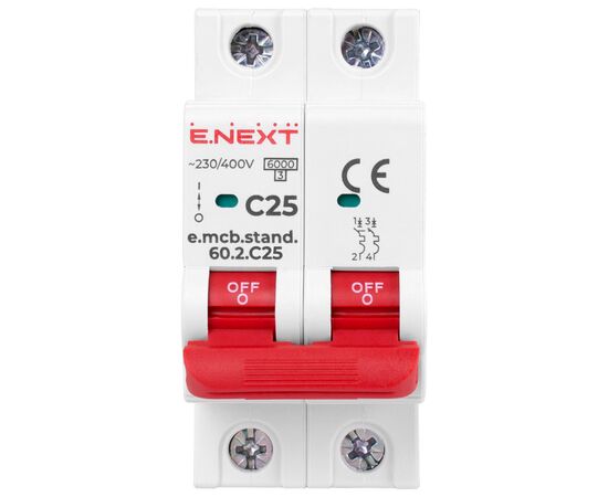 Автоматический выключатель E.NEXT 2-п e.mcb.stand. 25А C ( 6кА) (s002119), изображение 2 Автоматический выключатель E.NEXT 2-п e.mcb.stand. 25А C ( 6кА) (s002119), изображение 2