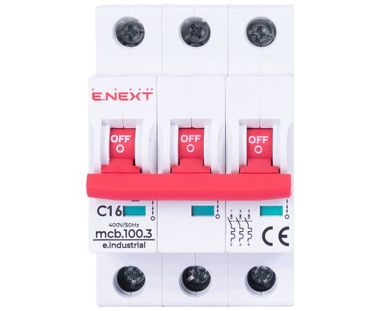 Автоматический выключатель E.NEXT 3-п e.industrial.mcb. 16А C ( 10кА) (i0180021), изображение 2 Автоматический выключатель E.NEXT 3-п e.industrial.mcb. 16А C ( 10кА) (i0180021), изображение 2