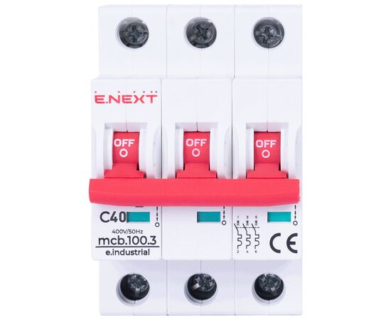 Автоматический выключатель E.NEXT 3-п e.industrial.mcb. 40А C ( 10кА) (i0180025), изображение 2 Автоматический выключатель E.NEXT 3-п e.industrial.mcb. 40А C ( 10кА) (i0180025), изображение 2