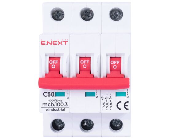 Автоматический выключатель E.NEXT 3-п e.industrial.mcb. 50А C ( 10кА) (i0180026), изображение 2 Автоматический выключатель E.NEXT 3-п e.industrial.mcb. 50А C ( 10кА) (i0180026), изображение 2