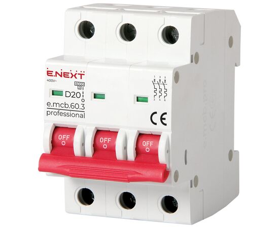 Автоматичний вимикач E.NEXT 3-п e.mcb.pro 20А D ( 6кА) (p0710013)