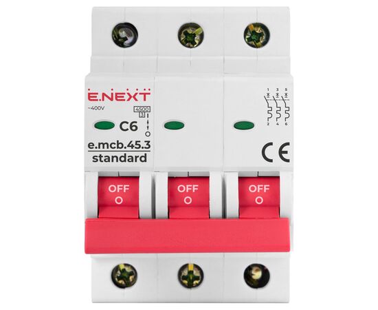Автоматический выключатель E.NEXT 3-п e.mcb.stand.  6А C ( 4,5кА) (s002029), изображение 2 Автоматический выключатель E.NEXT 3-п e.mcb.stand.  6А C ( 4,5кА) (s002029), изображение 2