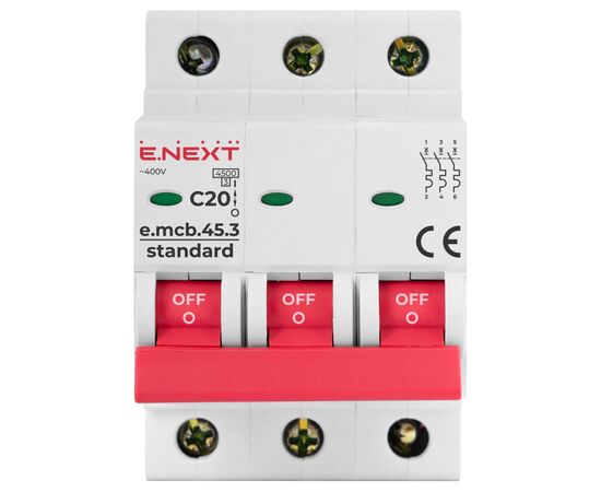 Автоматический выключатель E.NEXT 3-п e.mcb.stand. 20А C ( 4,5кА) (s002032), изображение 2 Автоматический выключатель E.NEXT 3-п e.mcb.stand. 20А C ( 4,5кА) (s002032), изображение 2