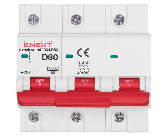 Автоматический выключатель E.NEXT 3-п e.mcb.stand. 80А D ( 10кА) (s026002), изображение 2 Автоматический выключатель E.NEXT 3-п e.mcb.stand. 80А D ( 10кА) (s026002), изображение 2