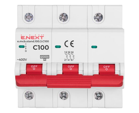 Автоматический выключатель E.NEXT 3-п e.mcb.stand. 100А C ( 10кА) (s002214), изображение 2 Автоматический выключатель E.NEXT 3-п e.mcb.stand. 100А C ( 10кА) (s002214), изображение 2