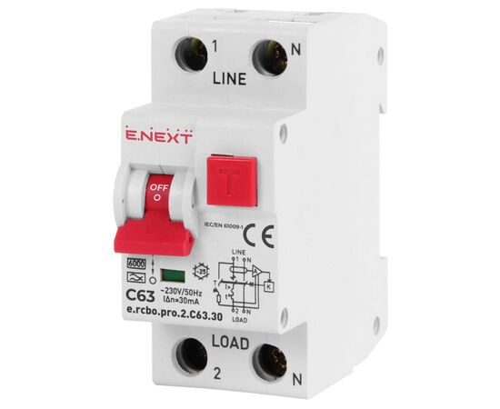 Диференціальний автоматичний вимикач E.NEXT 1-п.+N e.rcbo.pro. C 63А 30мА (p0720014)