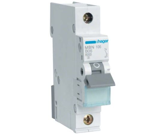 Автоматический выключатель Hager 1-п. B 6A (6kA) 1M (A) (MBN106)