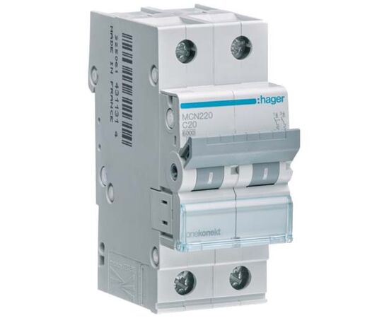 Автоматический выключатель Hager 2-п. C 20A (6kA) 2M (A) (MCN220)