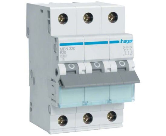 Автоматический выключатель Hager 3-п. B 20A (6kA) 3M (B) (MBN320)