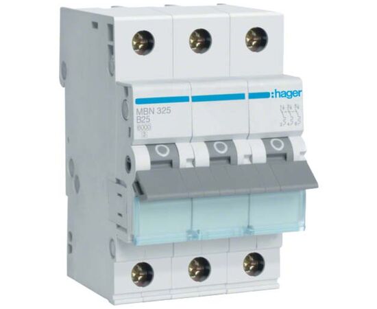 Автоматический выключатель Hager 3-п. B 25A (6kA) 3M (A) (MBN325)