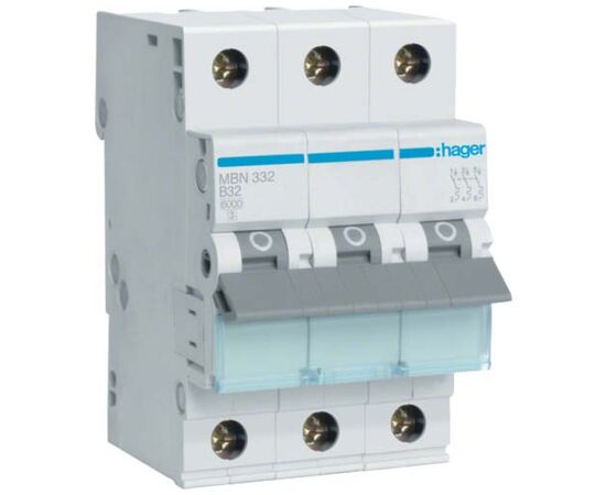 Автоматический выключатель Hager 3-п. B 32A (6kA) 3M (A) (MBN332)
