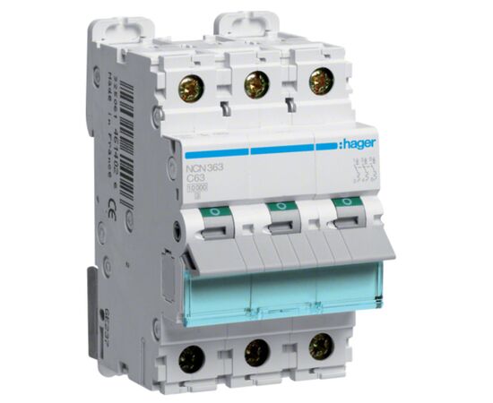 Автоматический выключатель Hager 3-п. C 63A (10kA) (B) (NCN363)