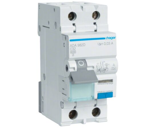 Дифференциальный автоматический выключатель Hager 1-п.+N 32A C 30mA (6kA) A (B) (ADA982D)