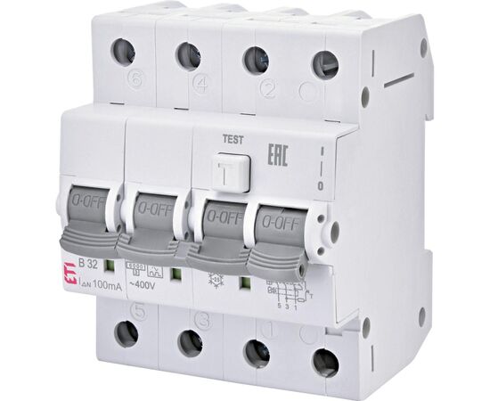 Дифференциальный автоматический выключатель ETI KZS-4M 3p+N C 20/0,03 тип AC (6kA)