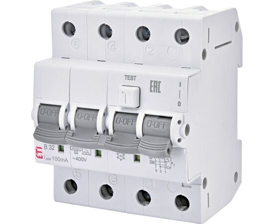 Дифференциальный автоматический выключатель ETI KZS-4M 3p+N C 32/0,03 тип AC (6kA)
