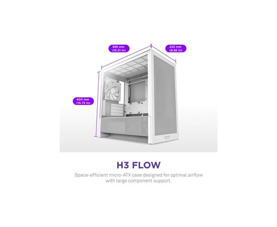 Корпус NZXT H3 Flow All White (CC-H31FW-01), изображение 2 Корпус NZXT H3 Flow All White (CC-H31FW-01), изображение 2